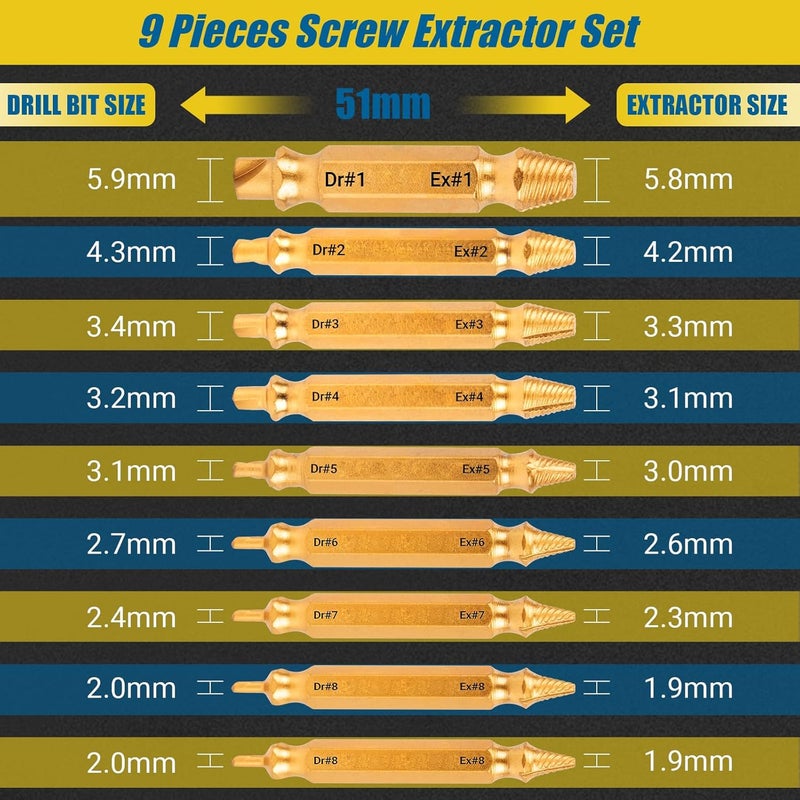 Cleverool Store Damaged Screw Extractor Set, Gifts for Men, 10 PCS HSS 6542 Screw Extractor Remover Kit for Easy Removal of Stripped, Rusty, Broken Hardware (Gold) - Image 2